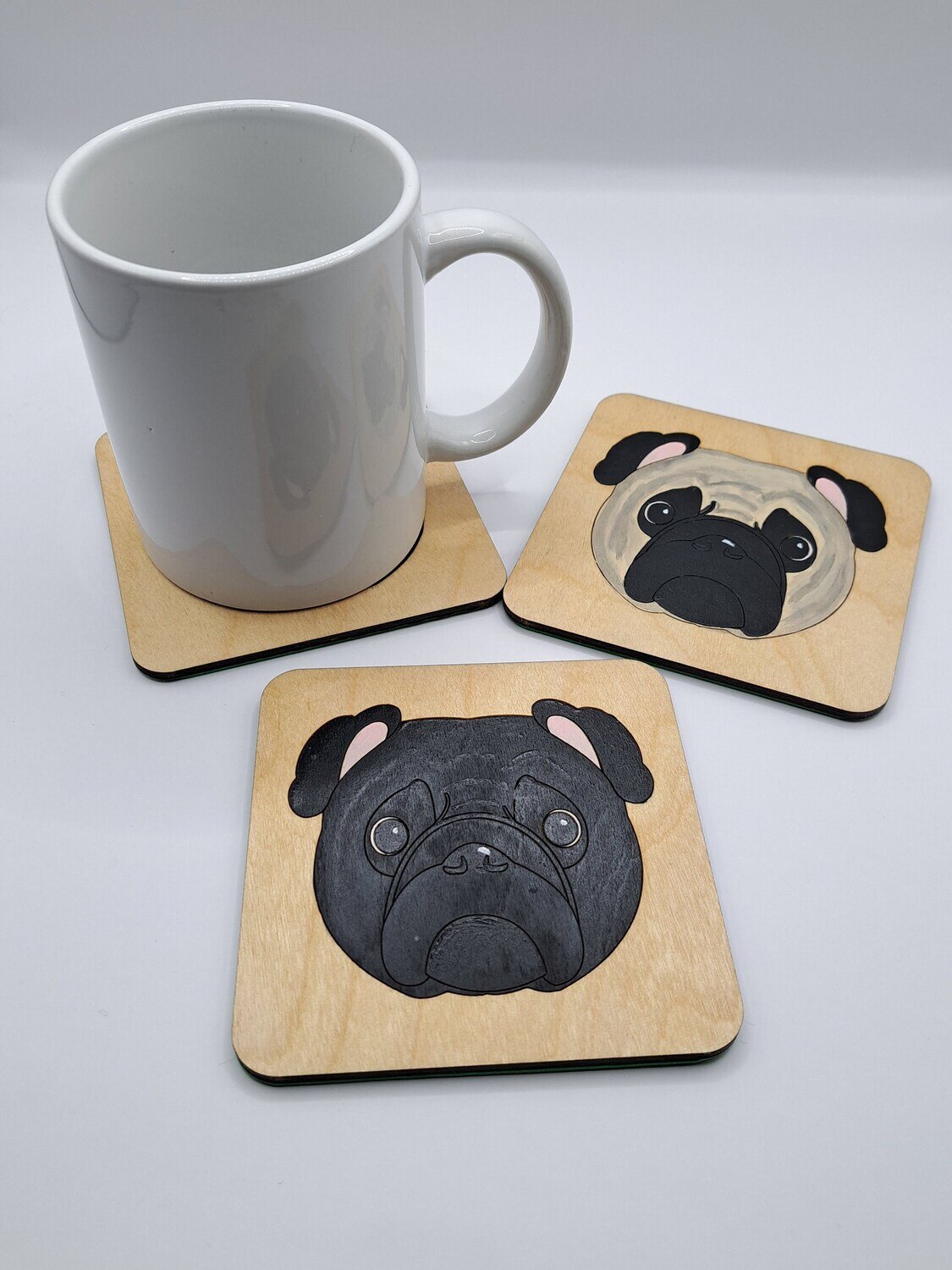 Pug Wooden Coaster, Pug Gift, Dog Coaster, Wooden Coaster