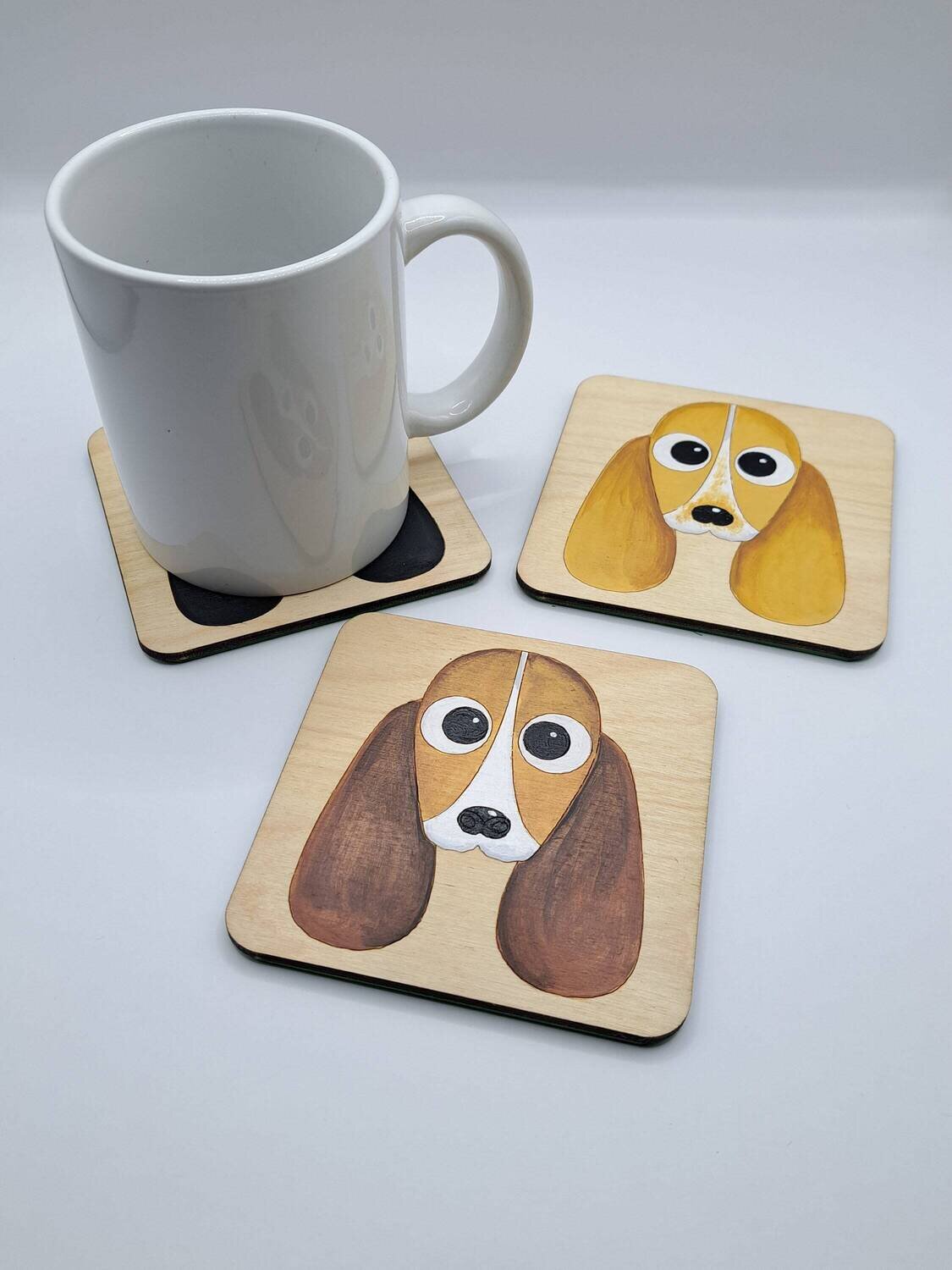 Basset Hound Wooden Coaster, Basset Hound Gift, Dog Coaster, Wooden Coaster