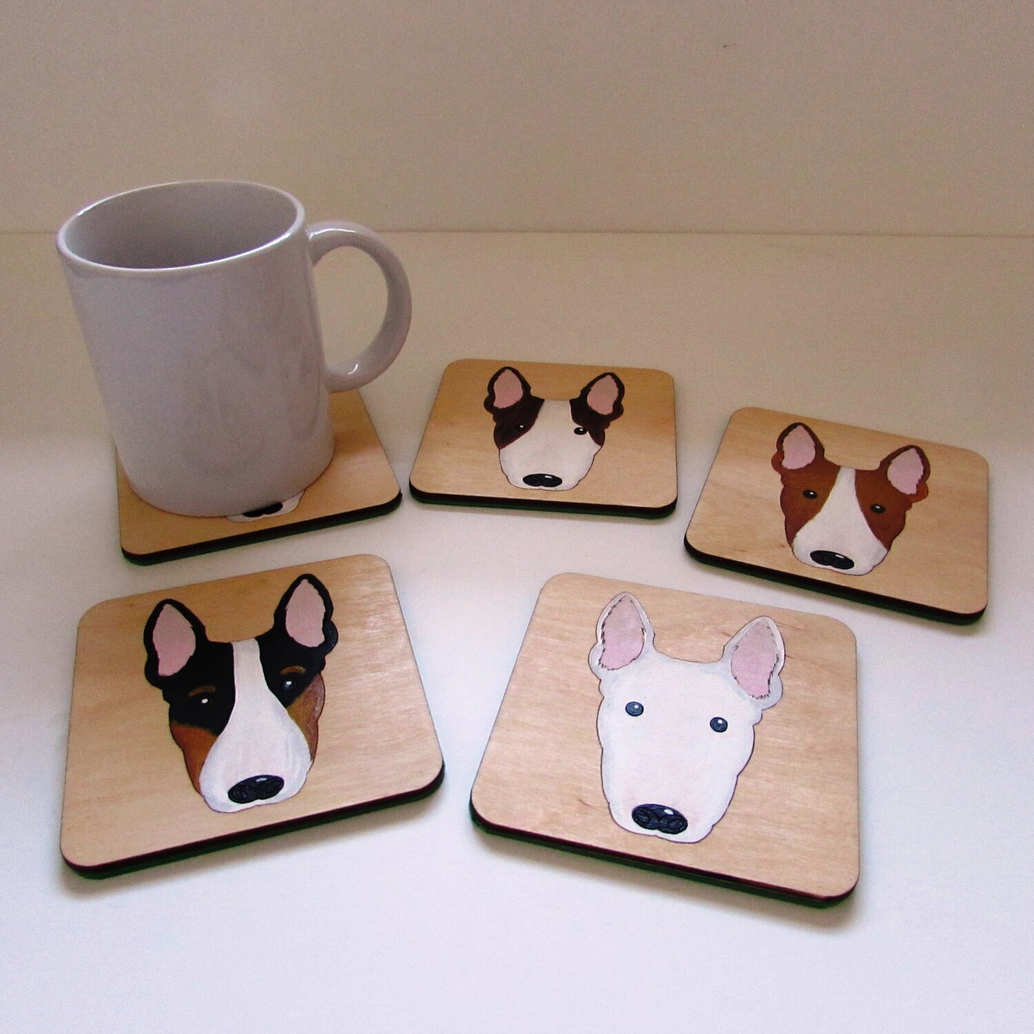 Bull Terrier Wooden Coaster, Bull Terrier Gift, Dog Coaster, Wooden Coaster