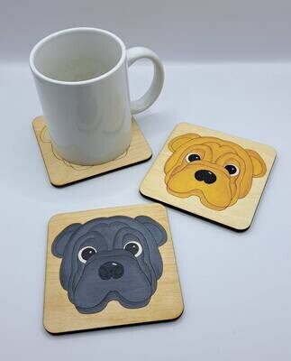 Shar Pei Wooden Coaster, Shar Pei Gift, Dog Coaster, Wooden Coaster