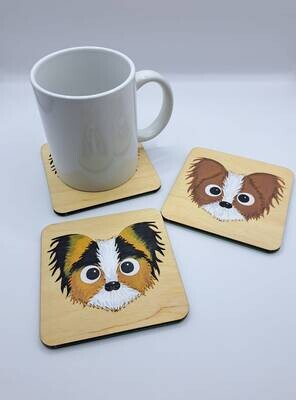Pappillon Wooden Coaster, Pappillon Gift, Dog Coaster, Wooden Coaster