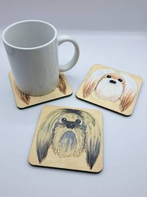 Lhasa Apso Long Hair Wooden Coaster, Lhasa Apso Gift, Dog Coaster, Wooden Coaster