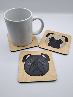 Pug Wooden Coaster, Pug Gift, Dog Coaster, Wooden Coaster