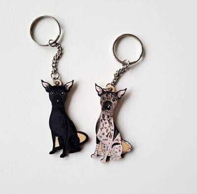 Mexican Hairless Wooden Keyring, Xoloitzcuintli Wooden Keyring, Xolo Wooden Keyring