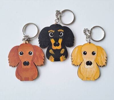 Long Haired Dachshund Wooden Keyring, Dog Key ring, Keyring, Keychain, Dog Key chain, Dachshund Gift, Dachshund