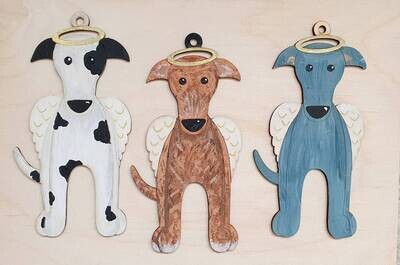 Beautiful hand personalised painted wooden angel hound greyhound, whippet, lurcher, sighthound dog  for christmas or memorial