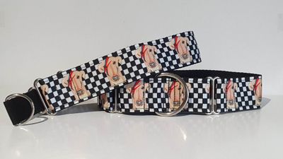 Collar  &#39;Ziggy Star Dog on Check&#39; Design on Grosgrain Ribbon Jane Wren