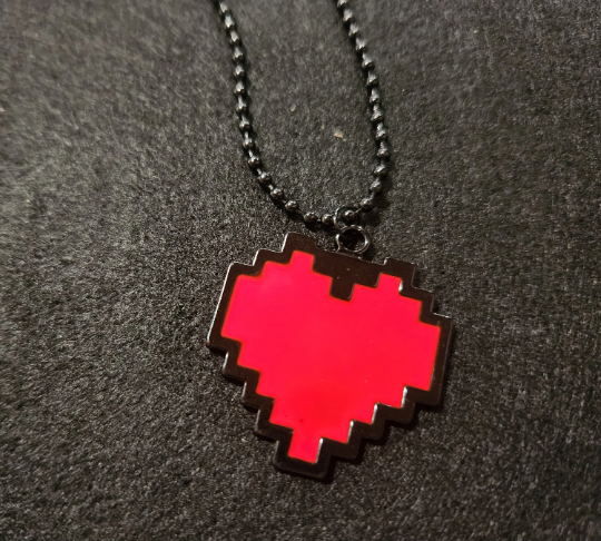 Pixelated Heart Necklace, Hairstick or Keychain