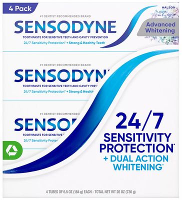 Sensodyne Advanced Whitening Toothpaste 4-Pack 6.5oz for Sensitive Teeth