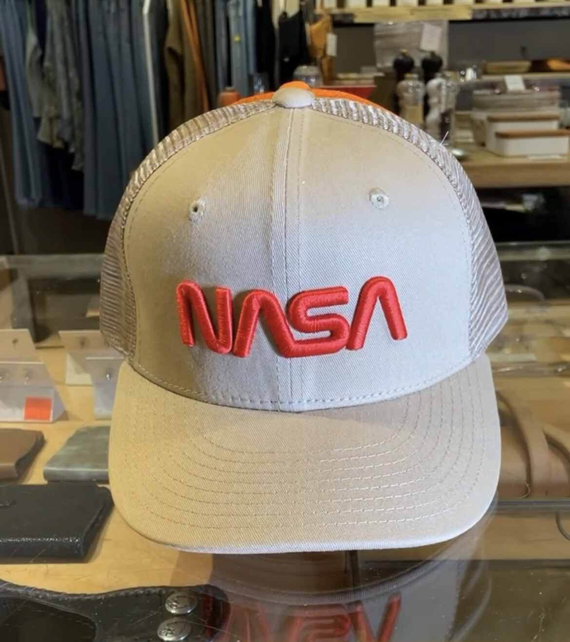 Nasa Snap back Khaki Red Letters