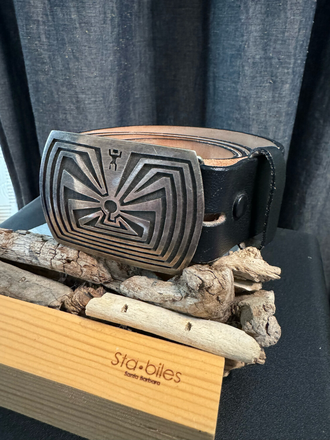 Man Landing Maze Silver Buckle Vintage Native American