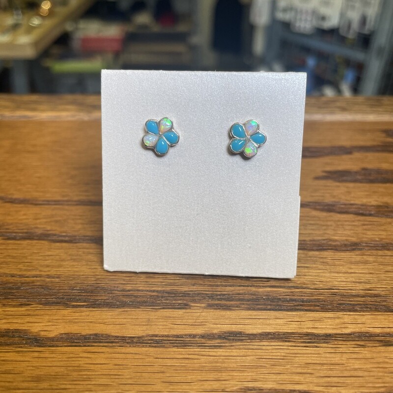 Sterling Silver Inlaid Studs - Turquoise Flowers