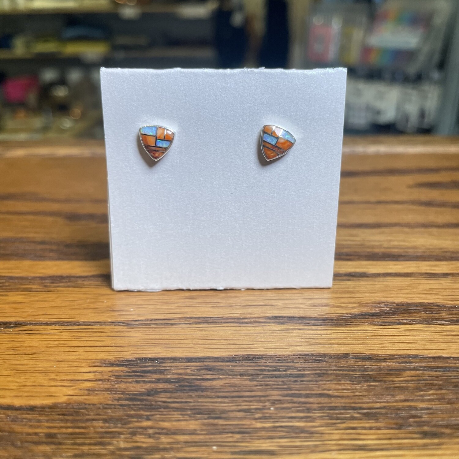 Sterling Silver Inlaid Studs - Carnelian Triangles