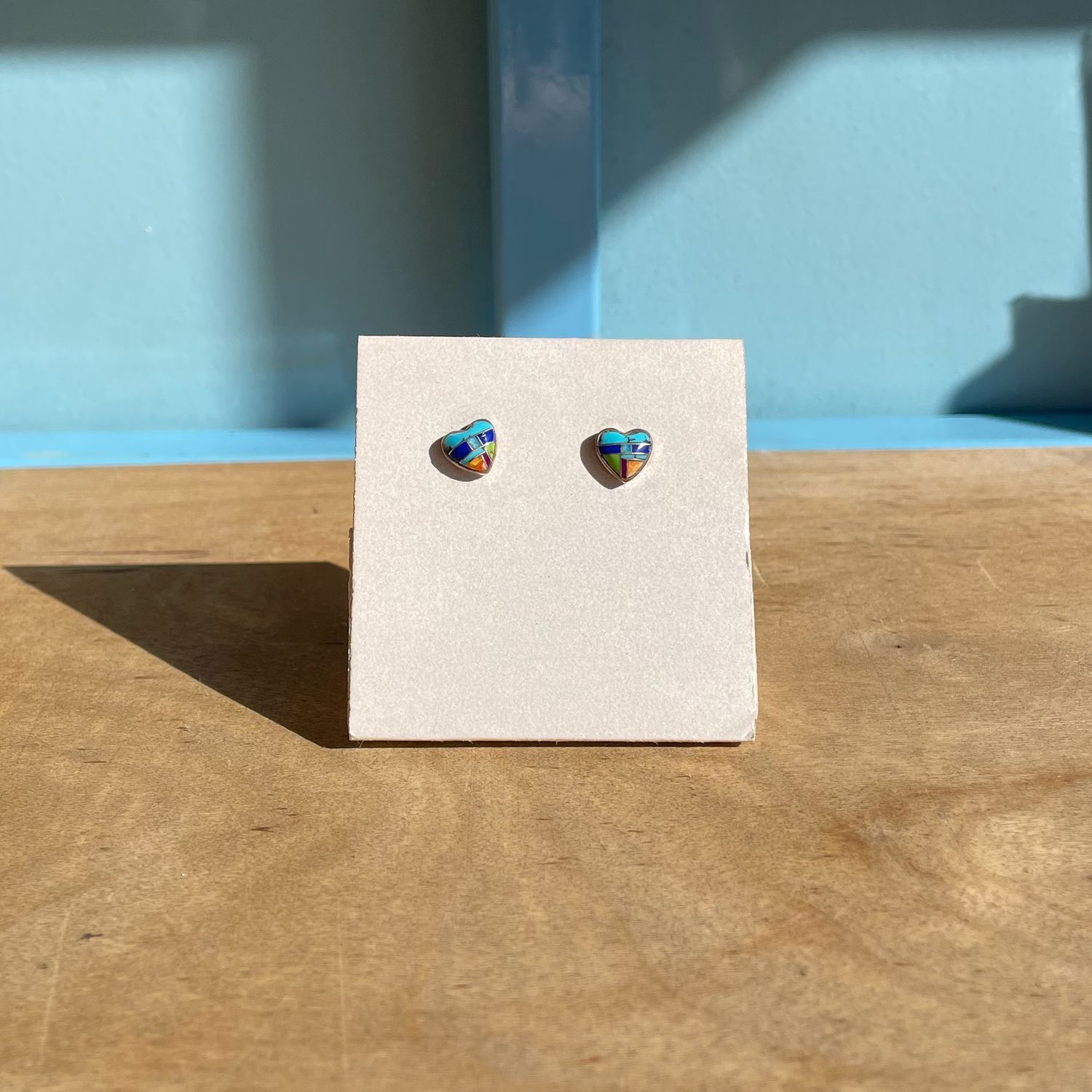 Sterling Silver Inlaid Studs - Multicolor Hearts