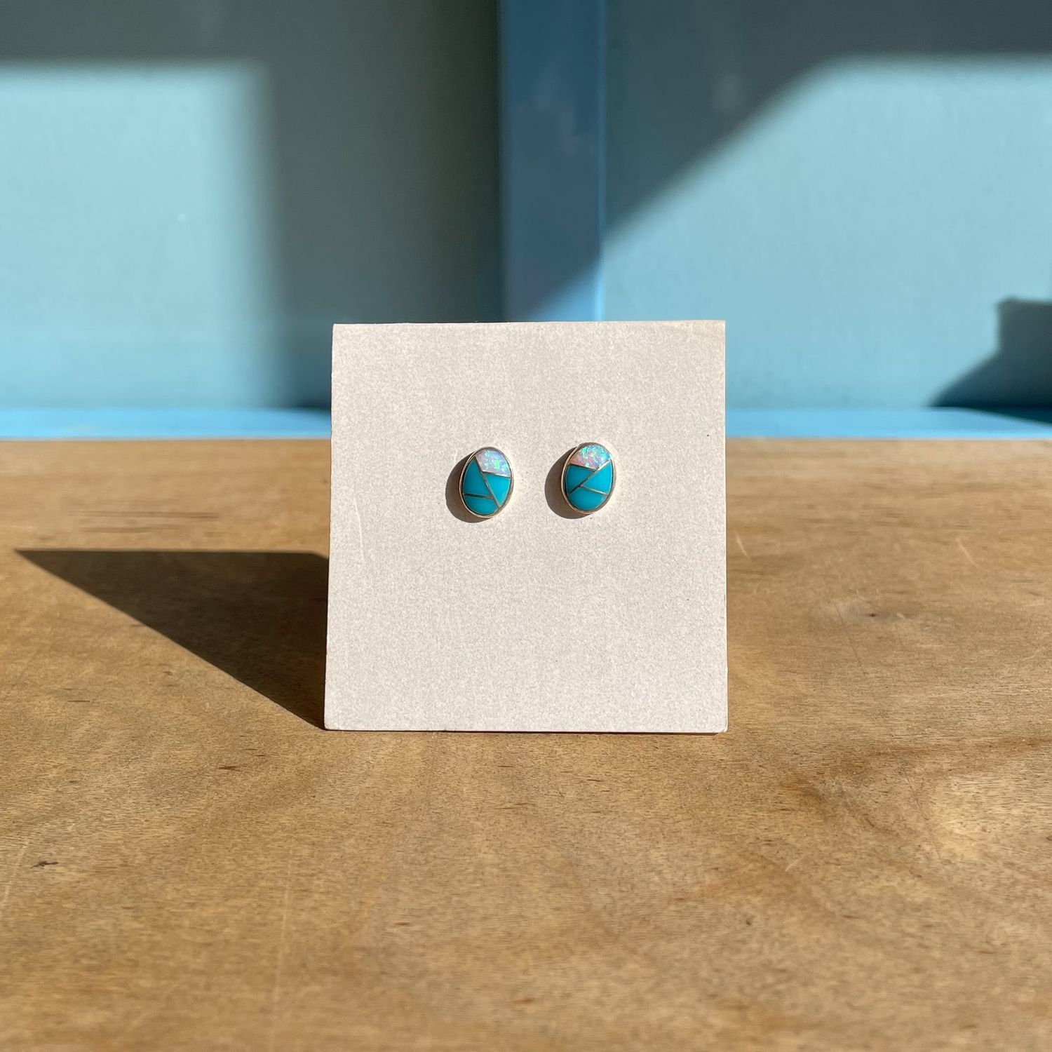 Sterling Silver Inlaid Studs - Turquoise Ovals