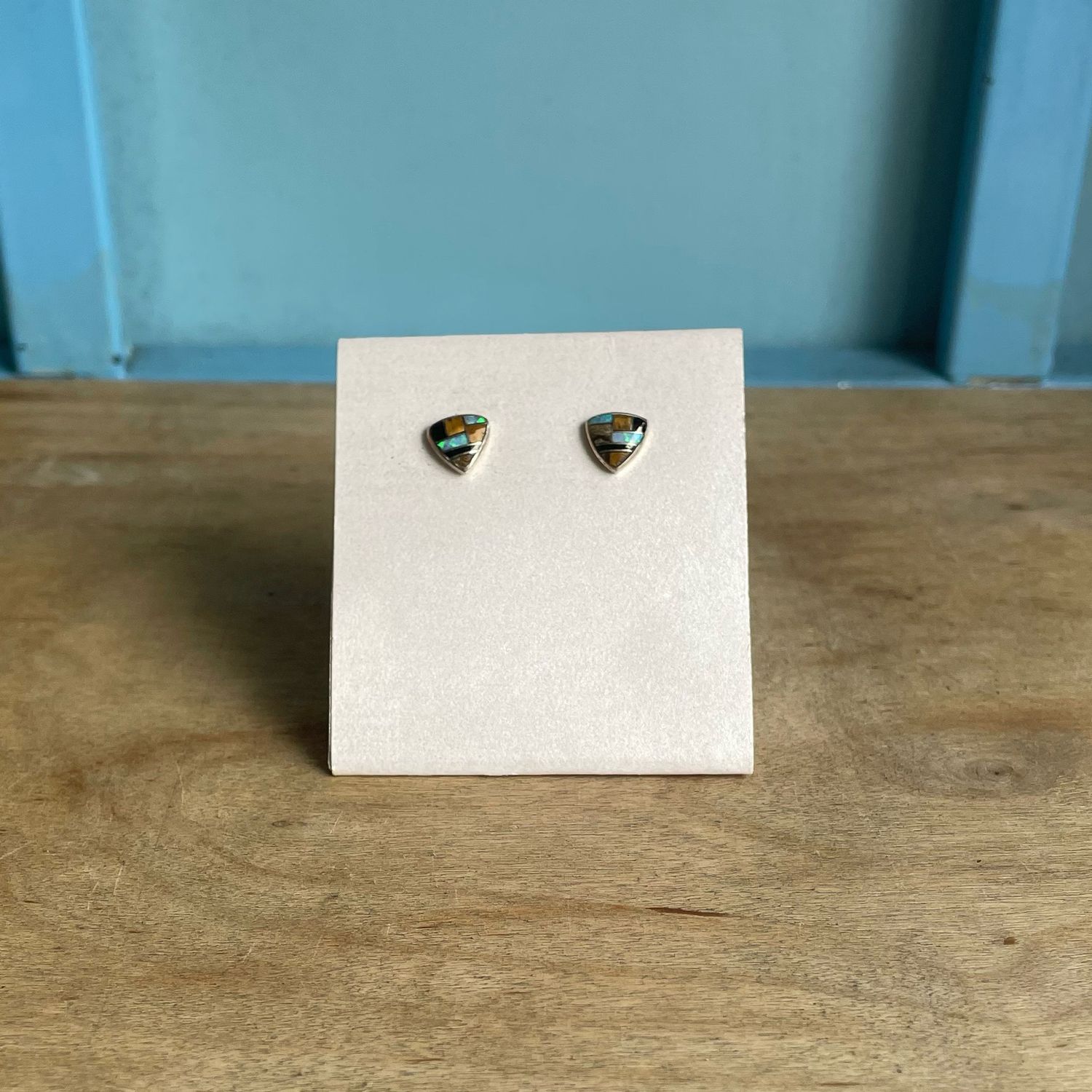 Sterling Silver Inlaid Studs - Brown Triangles