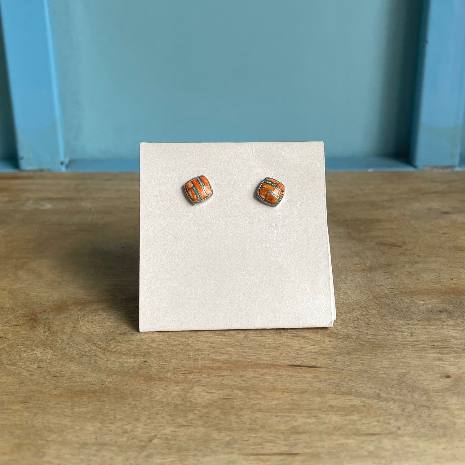 Sterling Silver Inlaid Studs - Carnelian Soft Squares