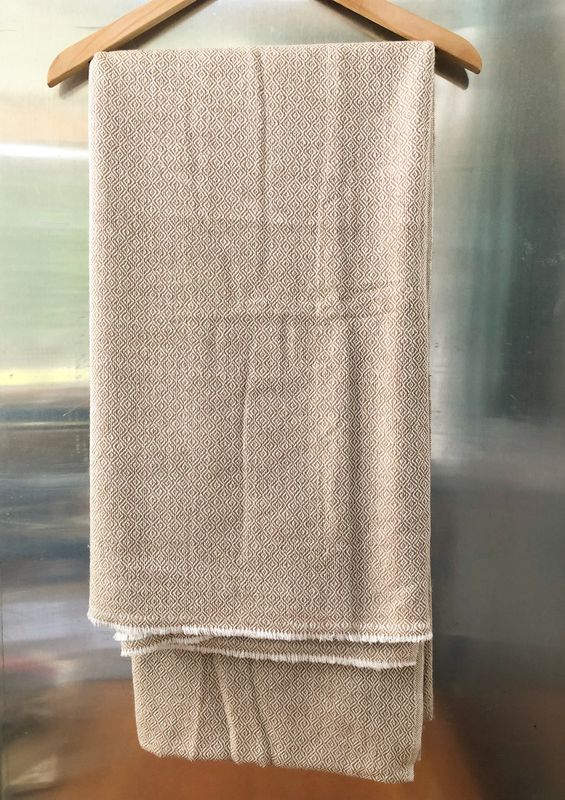 Cashmere Throw Blanket - Diamond Pattern Mustard
