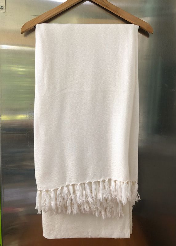Cashmere Throw Blanket - White Diamonds With Tassels