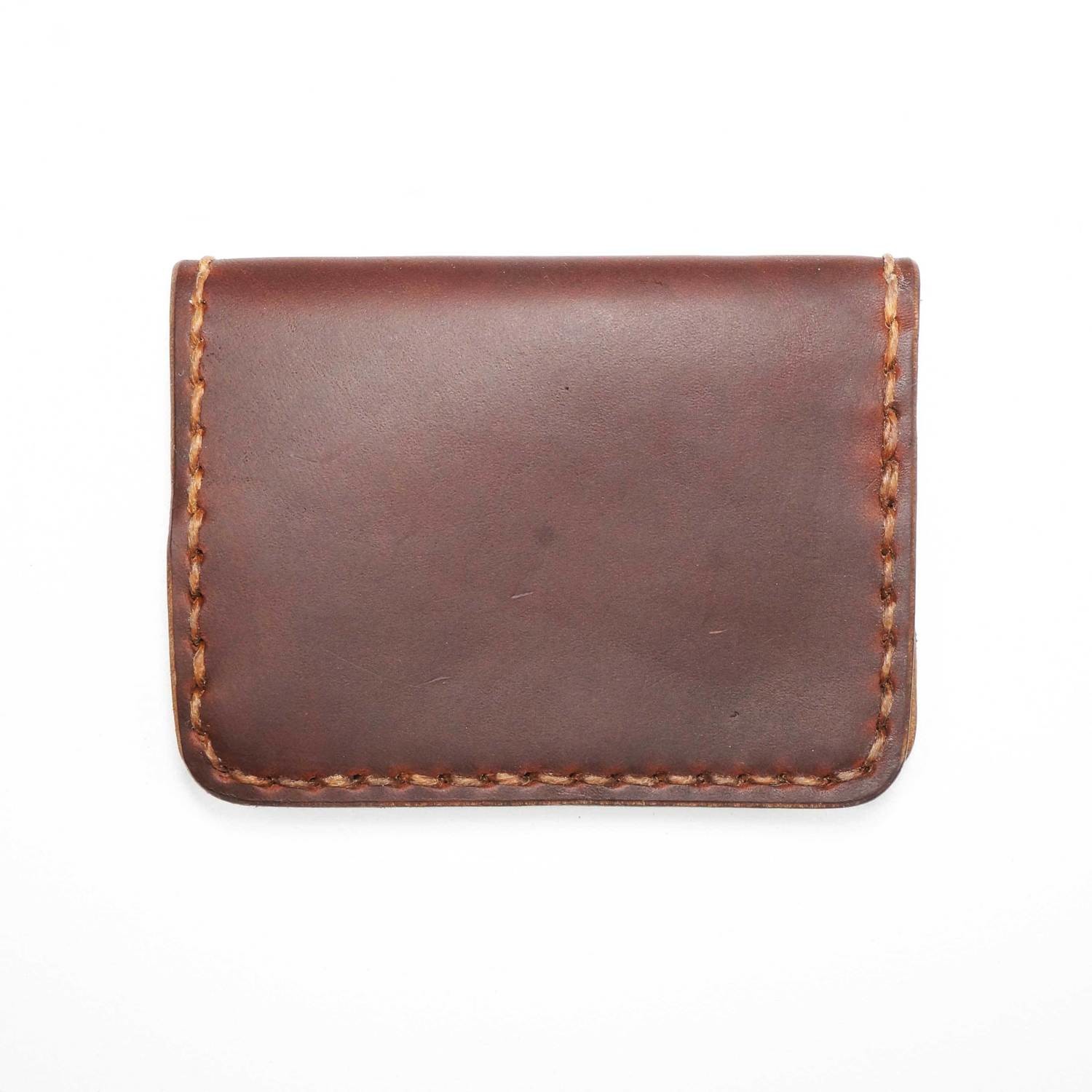 Minimalist Brown Leather Wallet With Brown Thread