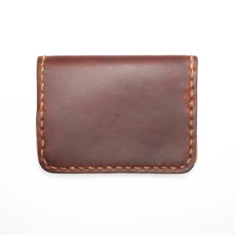 Minimalist Brown Leather Wallet With Brown Thread