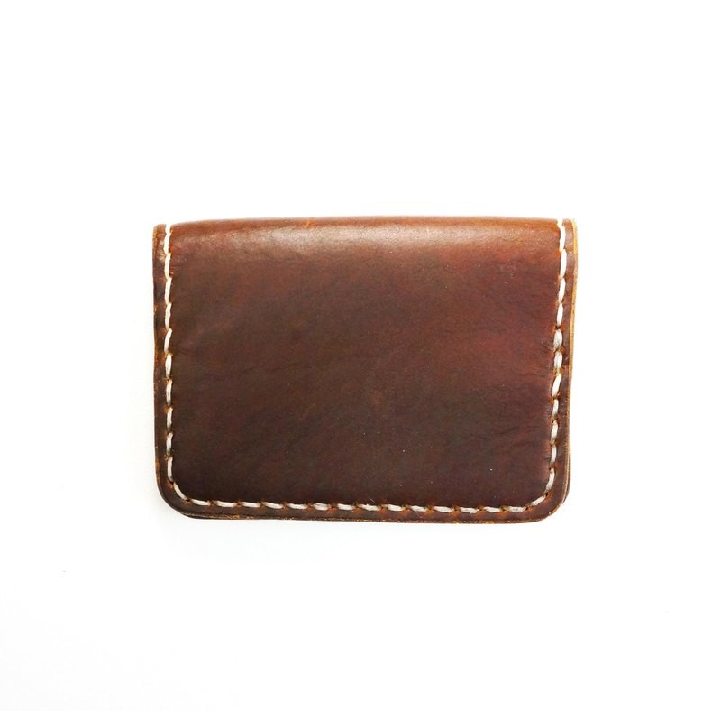 Minimalist Brown Leather Wallet With White Thread