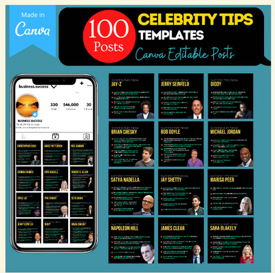 เคล็ดลับคนดัง - เทมเพลต Canva ที่แก้ไขได้ - 100 โพสต์