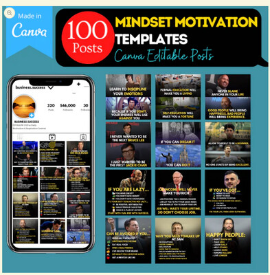 Mindset Motivation - เทมเพลต Canva ที่แก้ไขได้ - 100 โพสต์