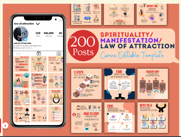 200 เทมเพลต จิตวิญญาณ/ การแสดงออก/ กฎแห่งการดึงดูด - เทมเพลตที่แก้ไขได้ของ Canva