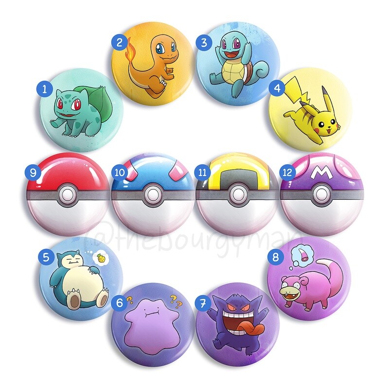 Pokémon 2.25" button/macaron (12 designs)