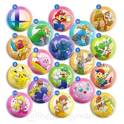 Smash Bros. 2.25" button/macaron (108 designs)