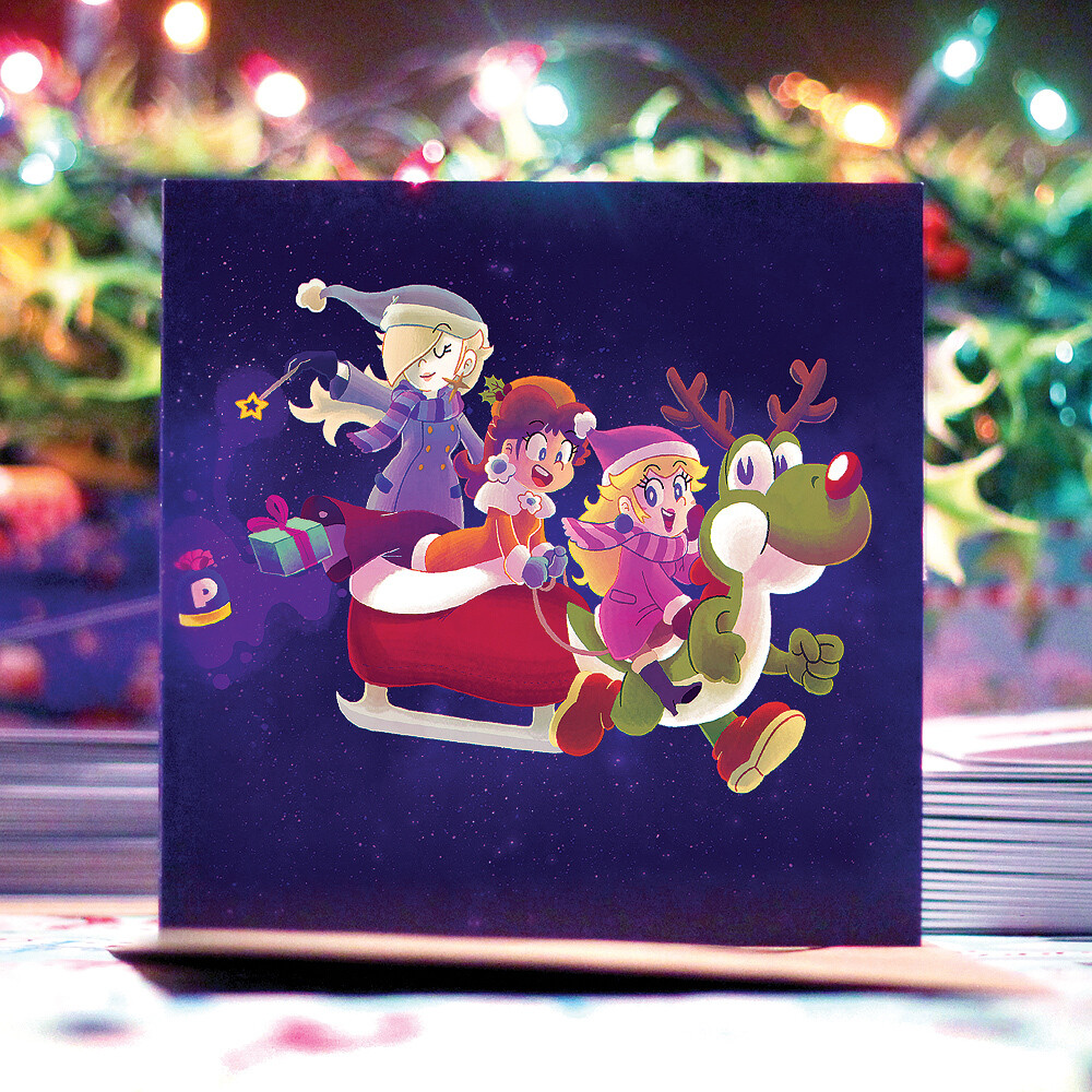 The 3 Little Princesses (Super Mario) 6 x 6" greeting card/carte de souhaits
