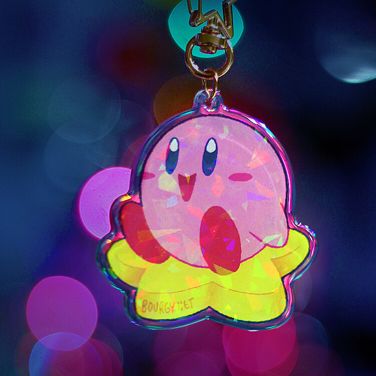 Kirby 2.5" holographic acrylic charm/porte-clé acrylique holographique