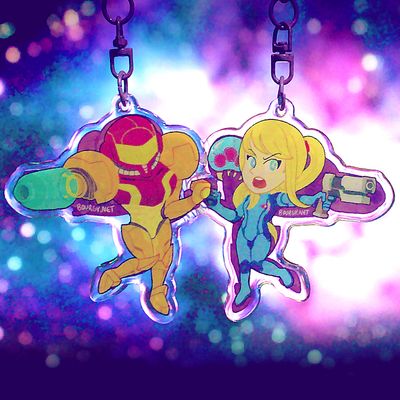 Samus &amp; Zero Suit Samus (Metroid) 2.5&quot; acrylic charm/porte-clé acrylique