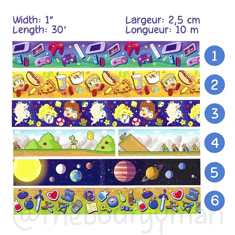 1" x 30' washi tape / Ruban décoratif 2,5 x 10 m (6 designs)