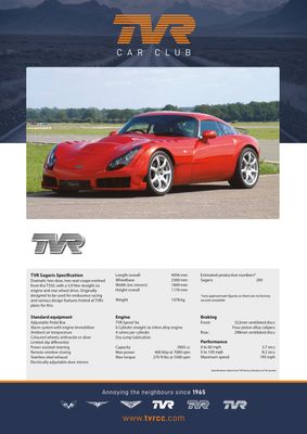 TVR Model Specification Poster - for 'man cave' or office wall