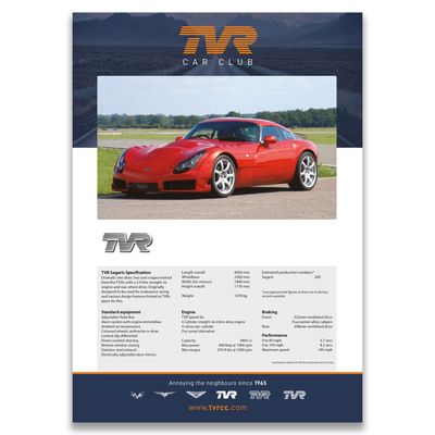 TVR Model Specification Poster - for 'man cave' or office wall