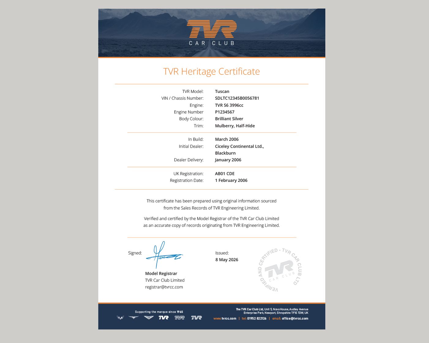 TVRCC Heritage Certificate