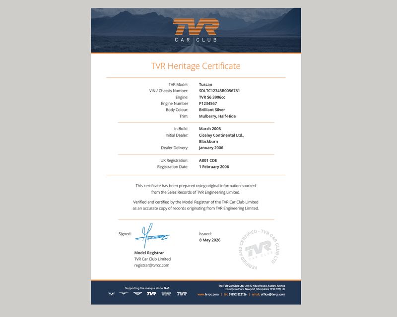 TVRCC Heritage Certificate