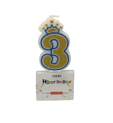 NUMBER CANDLE GLITTERS BLUE #3