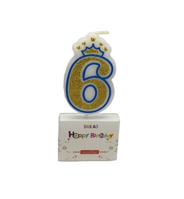 NUMBER CANDLE GLITTERS BLUE #6