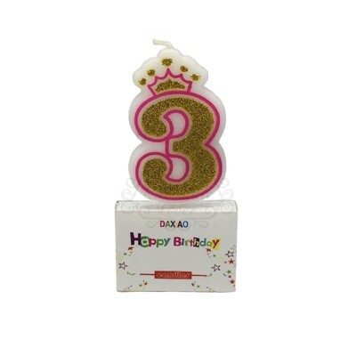 NUMBER CANDLE GLITTERS PINK #3