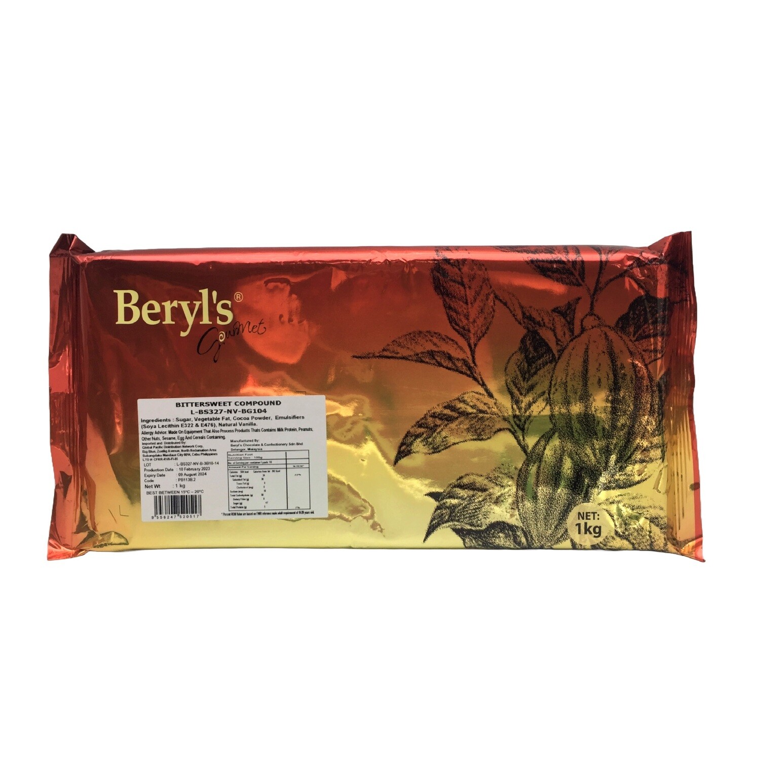 BERYL&#39;S BITTER SWEET CHOCOLATE COMPOUND 1kg