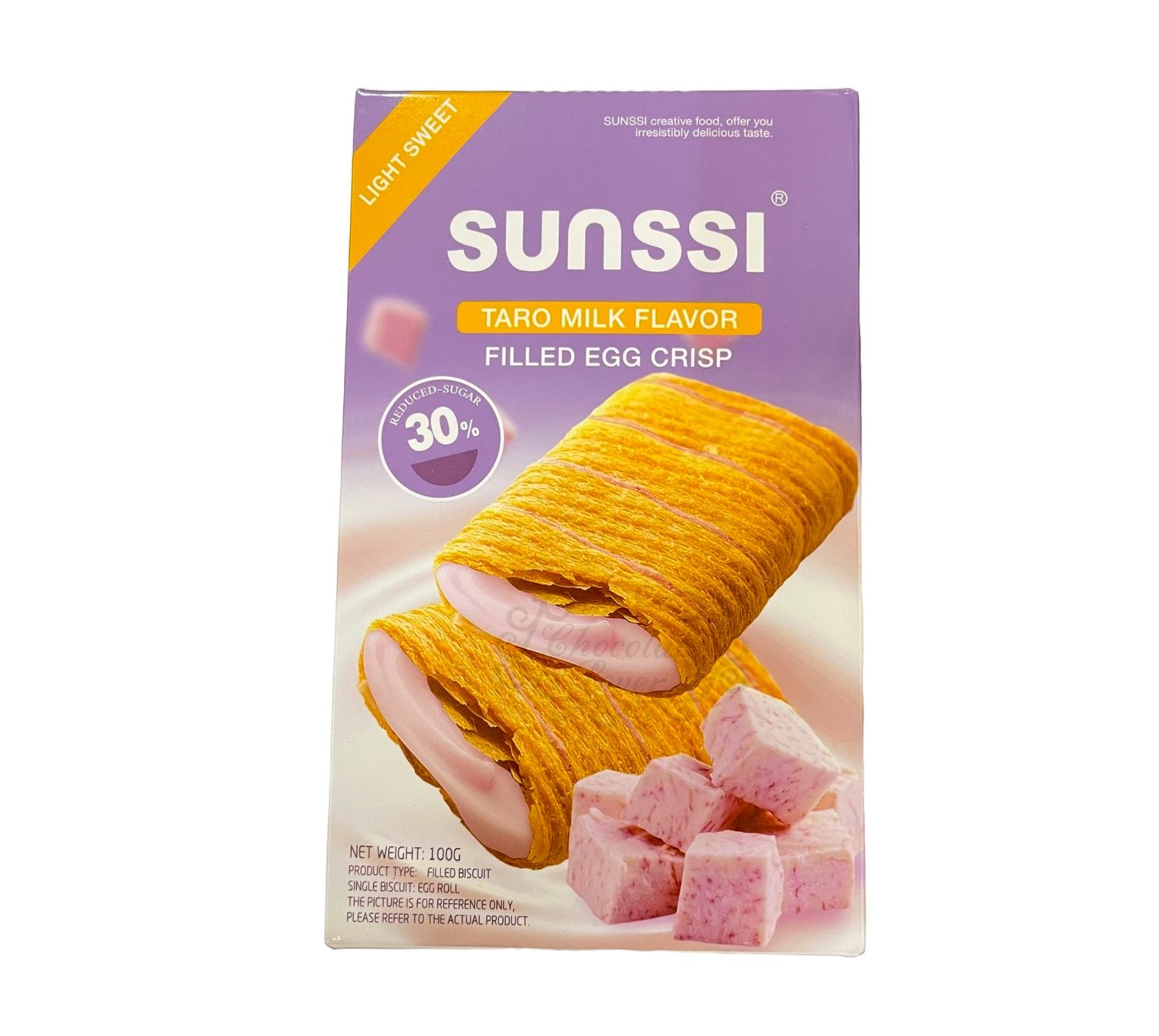 SUNSSI FILLED EGG CRISP TARO MILK FLAVOR 100g