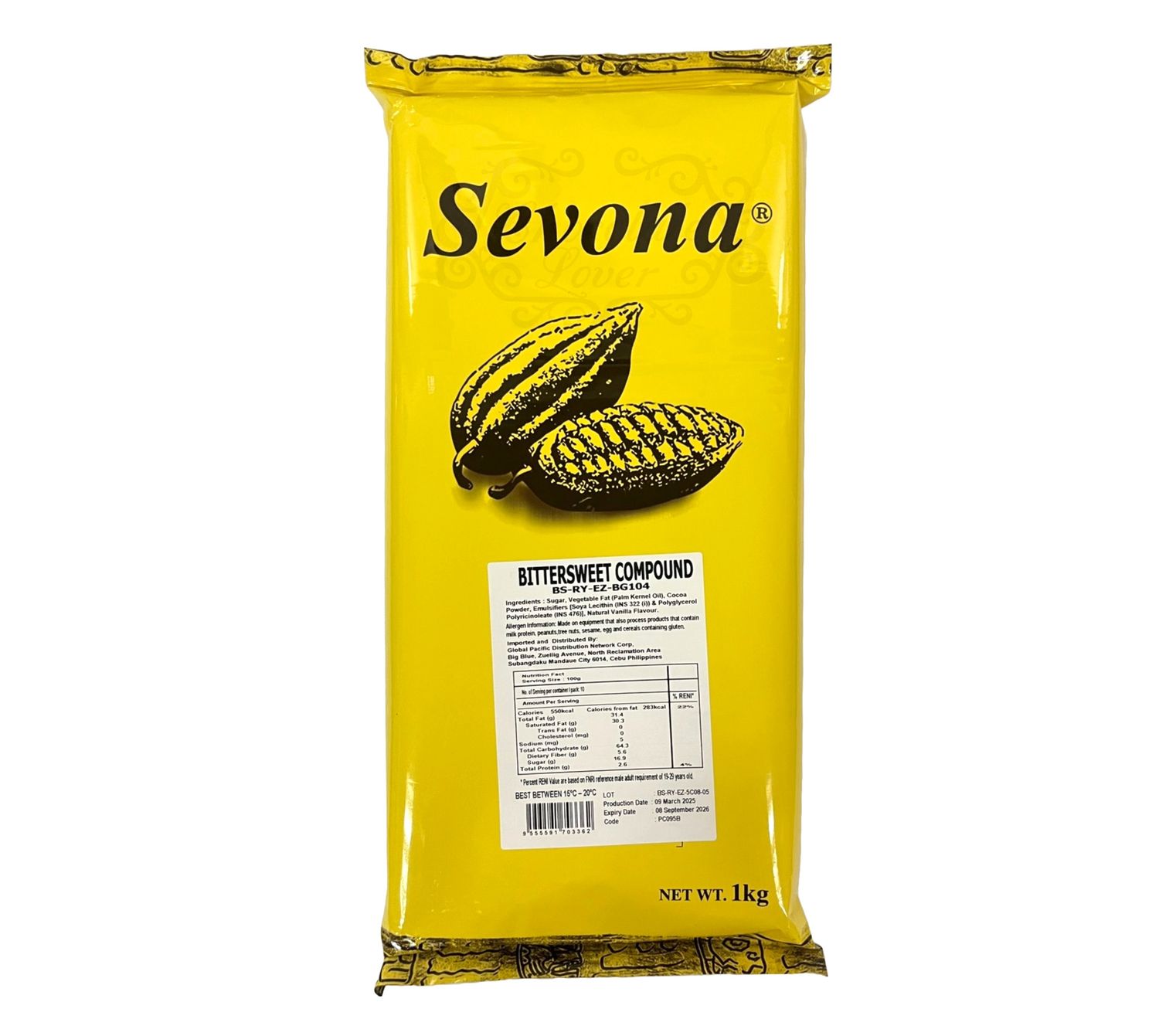 SEVONA BITTERSWEET CHOCOLATE COMPOUND 1KG
