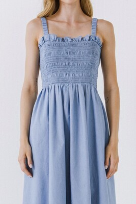 Smocked Top Chambray Dress with Strappy Back