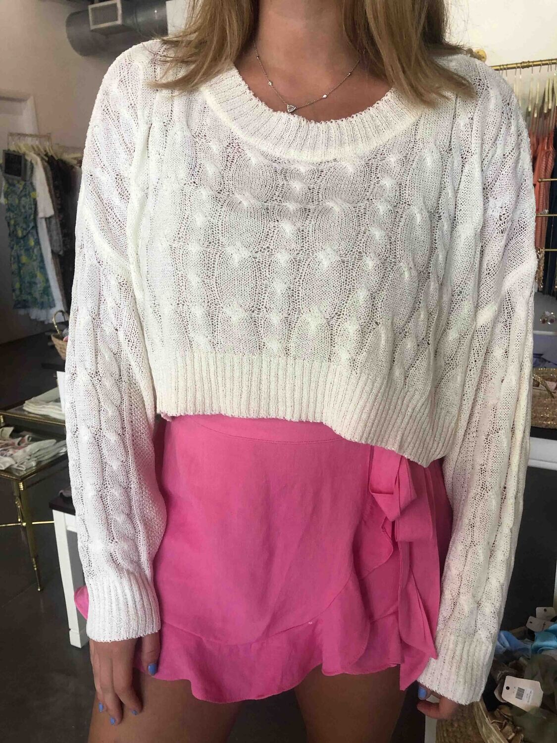 Semi Sheer Cropped Sweater Top
