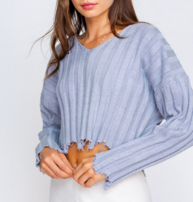 Distressed Pullover Sweater Indigo Blue