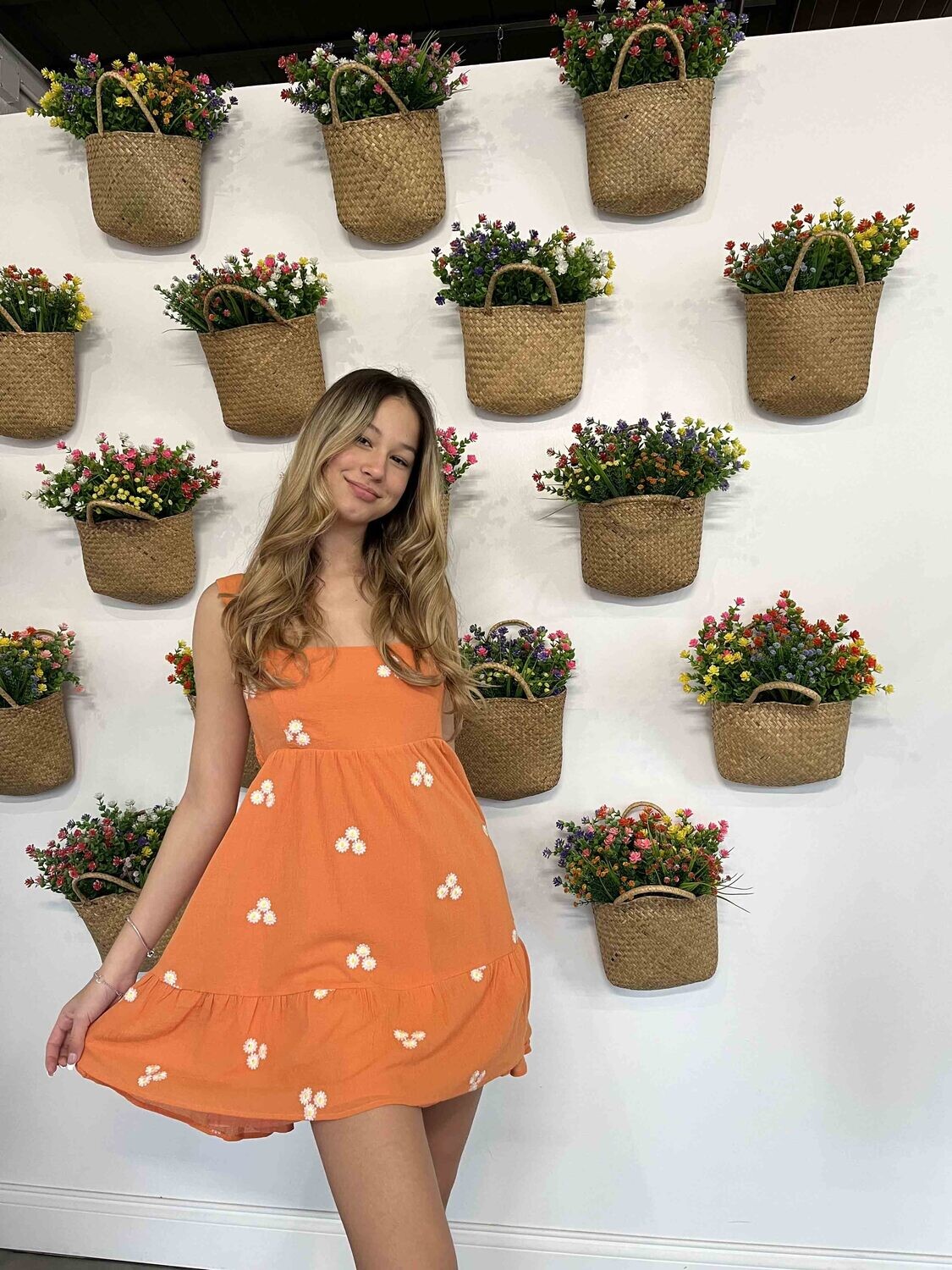 Daisy Flare Mini Dress Orange