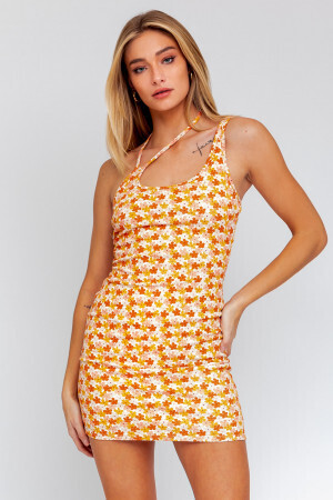 Floral Orange Tank Mini Dress